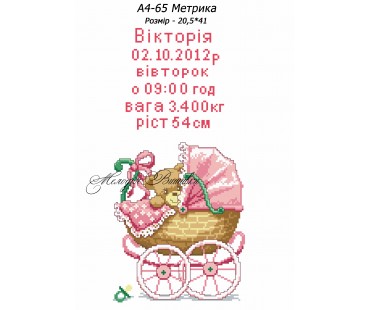 Картина А4-65 Метрика для дівчинки