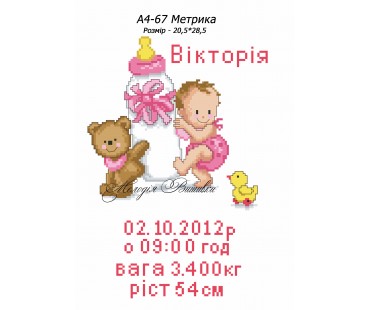 Картина А4-67 Метрика для дівчинки