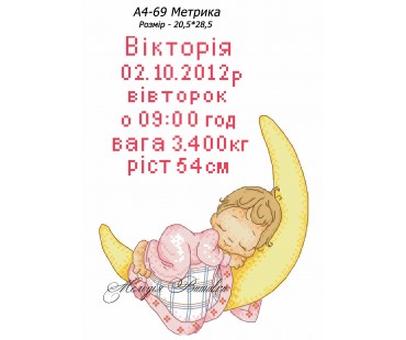 Картина А4-69 Метрика для дівчинки